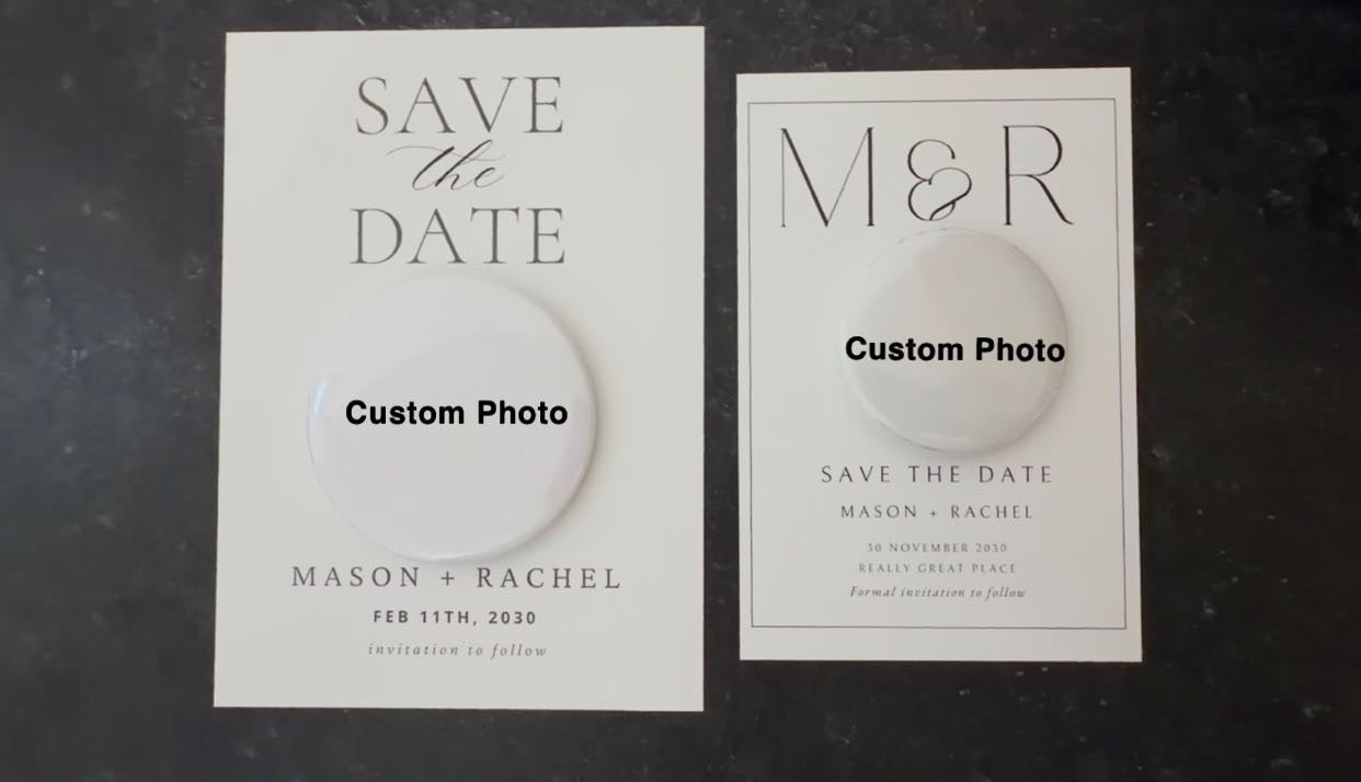 Cardstock Save the Date + Custom Round Magnet