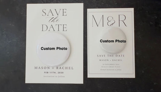 Cardstock Save the Date + Custom Round Magnet